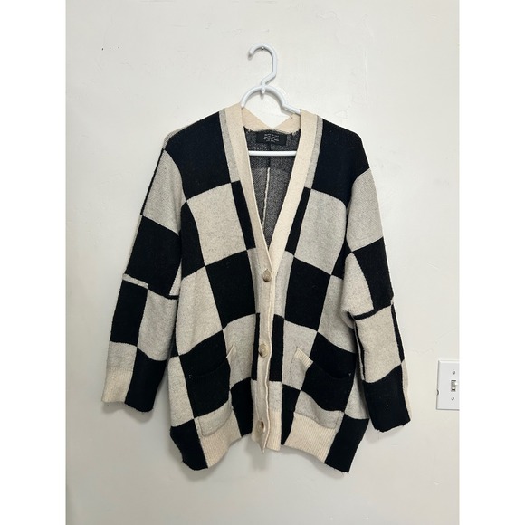 Dressed in LALA Sweaters - Dressed In Lala Black Cream Checkered Oversized Cardigan Sweater TAS526 Small